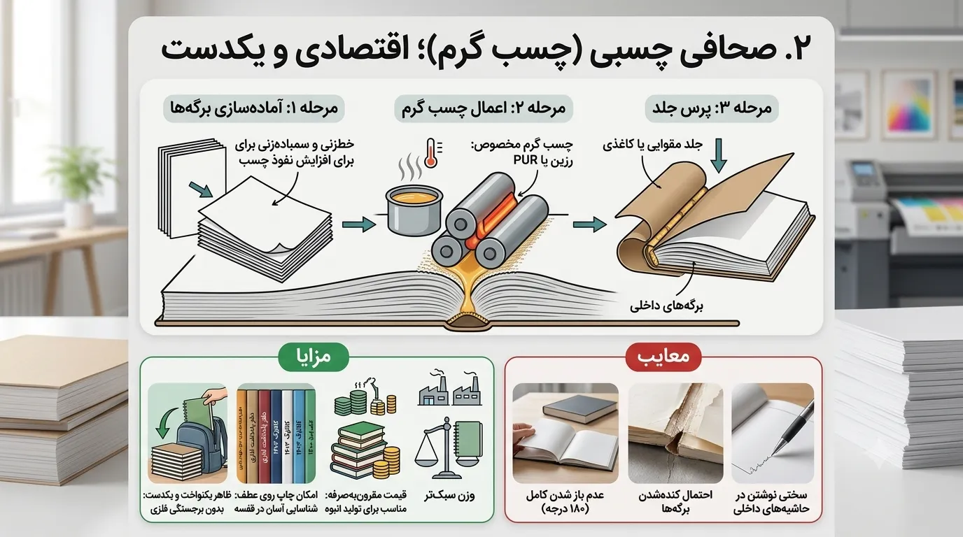 فرآیند صحافی چسبی دفتر و بررسی مزایا و معایب چسب گرم